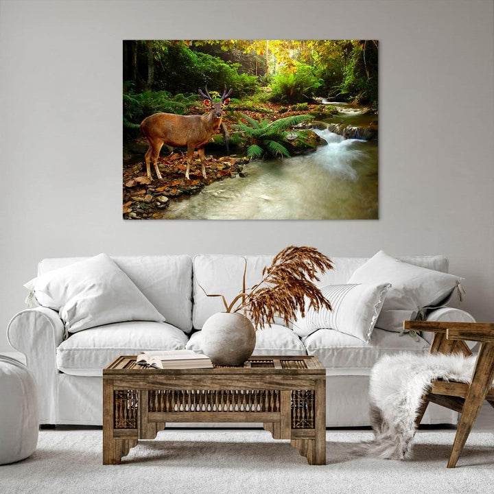 Bilder auf Leinwand 100x70cm Leinwandbild Herbst berg strom landschaft Gross Wanddeko Bild Schlafzim