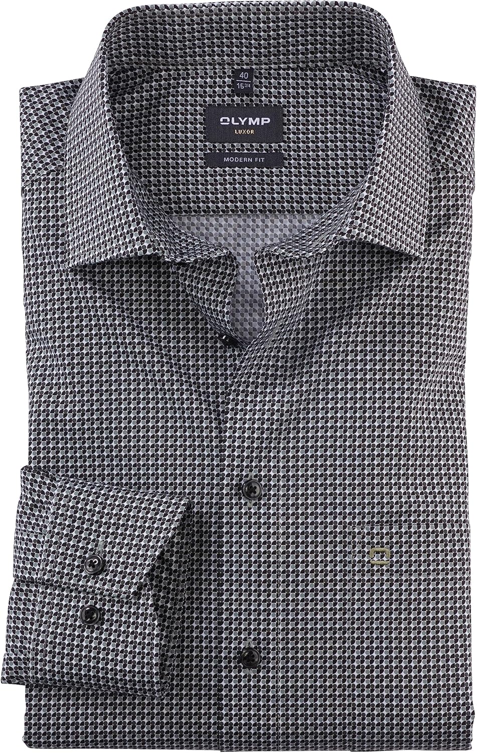OLYMP Herren Businesshemd Langarm Luxor,Digitaldruck,modern fit,Global Kent 39 Oliv 47, 39 Oliv 47