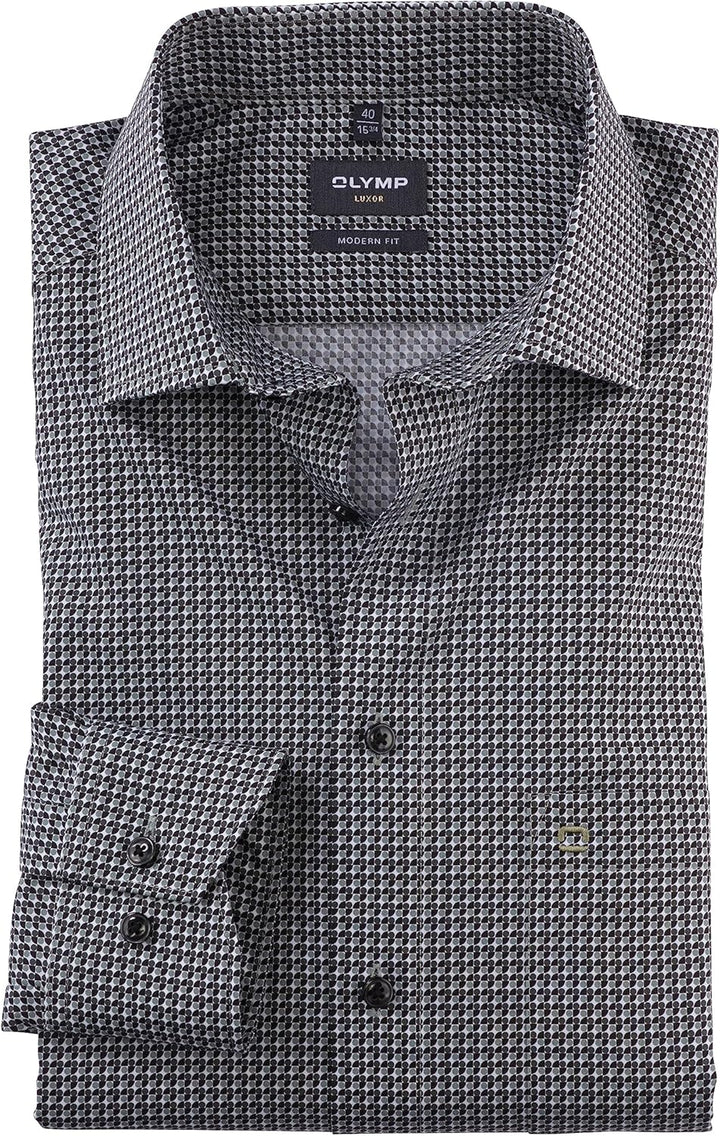 OLYMP Herren Businesshemd Langarm Luxor,Digitaldruck,modern fit,Global Kent 39 Oliv 47, 39 Oliv 47