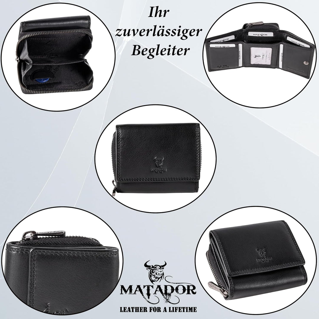 MATADOR Geldbörse Damen Portemonnaie Klein Frauen Geldbeutel Herren TüV Geprüfter RFID/NFC Schutz (B