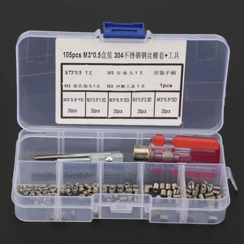 105 stücke Gewindeeinsätze Reparatursatz Edelstahl Helicoil Typ Draht Insert Installation Set(M3*0.5