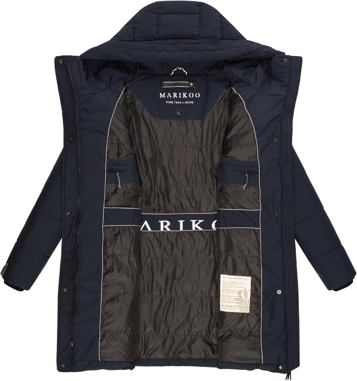 MARIKOO Damen Wintermantel warmer Steppmantel lang mit Kapuze und hohem Kragen Karumikoo XVI XS-5XL
