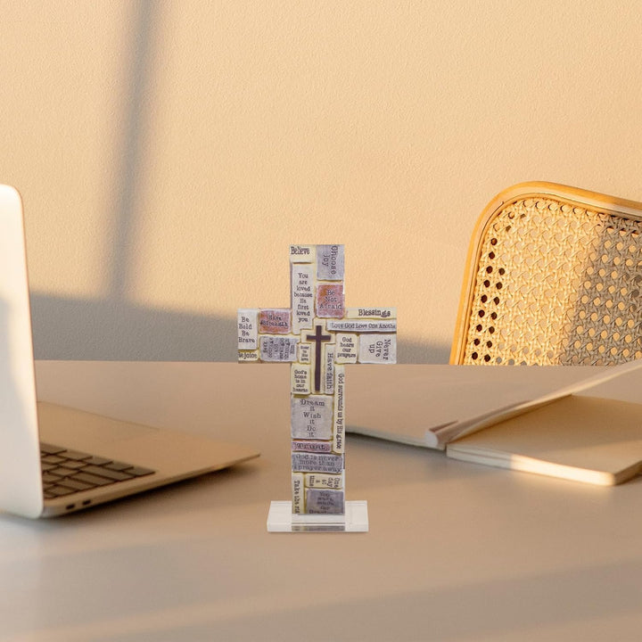 HOMSFOU Acryl Kreuz Figur Tischdeko Kruzifix Stehend Kinderkreuz Stehkreuz Tischkreuz Standkreuz Mot