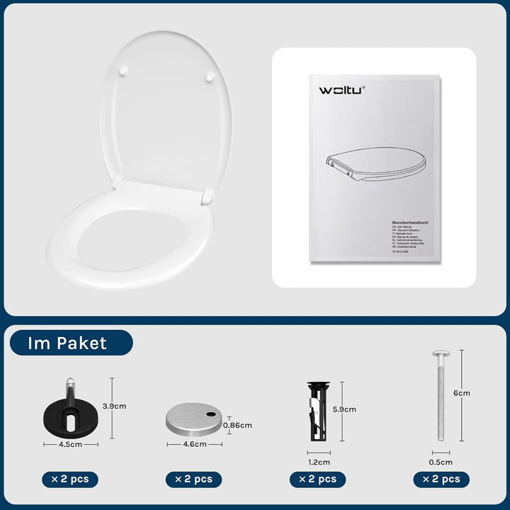 WOLTU Toilettendeckel, WC-Sitz mit Absenkautomatik, Klobrille Klodeckel mit Schnellverschluss, Toile