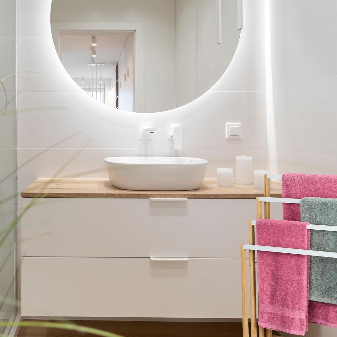 Relaxdays Handtuchhalter, 4 versetzte Stangen, Bambus Handtuchständer, HBT: 82 x 55 x 31 cm, Bad Tuc