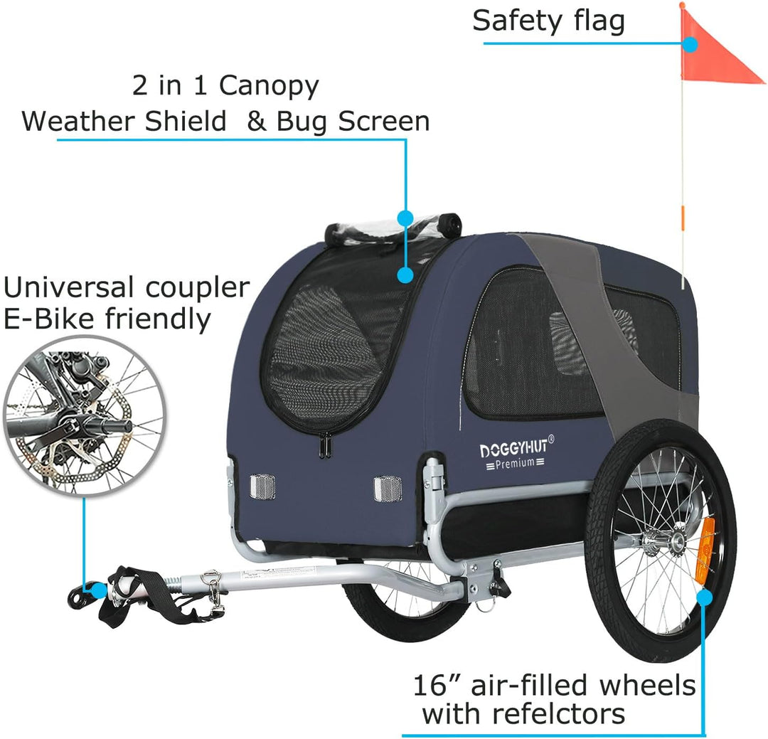 DOGGYHUT® MEDIUM Hundefahrradanhänger Hundeanhänger Fahrradanhänger 80101 (BLAU), BLAU