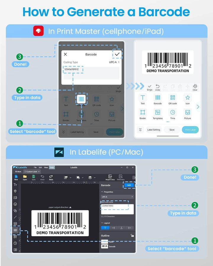 Phomemo M110 Etikettendrucker 3 EtikettenRollen, Beschriftungsgerät Selbstklebend für Telefon und PC