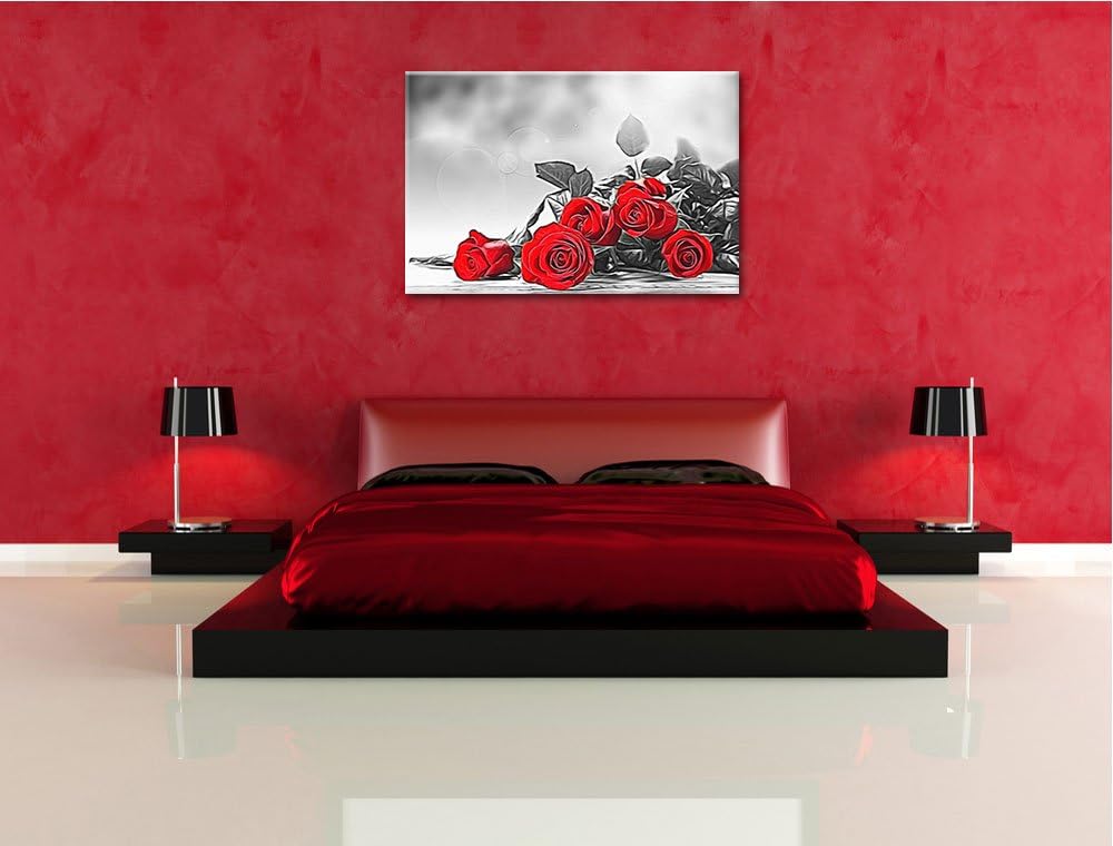 Rosenbouquet auf Holztisch Format: 100x70 auf Leinwand, XXL riesige Bilder fertig gerahmt mit Keilra