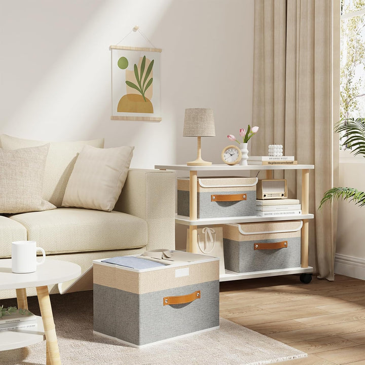 OUTBROS 3 Stück Aufbewahrungsboxen mit Deckel, 38 x 25 x 25 cm, faltbare Stoffboxen, Aufbewahrungskö