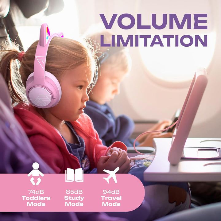PowerLocus Bluetooth Kopfhörer Kinder, Kinderkopfhörer Over Ear mit 74/85/94dB Lautstärkebegrenzung,