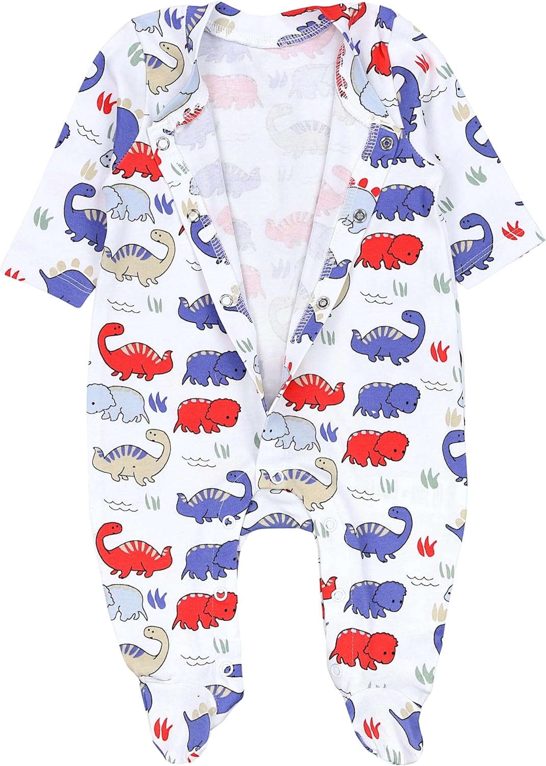 TupTam Baby Jungen Schlafstrampler mit Fuss 3-er Pack 50 Blau Grau Streifen Dino, 50 Blau Grau Strei