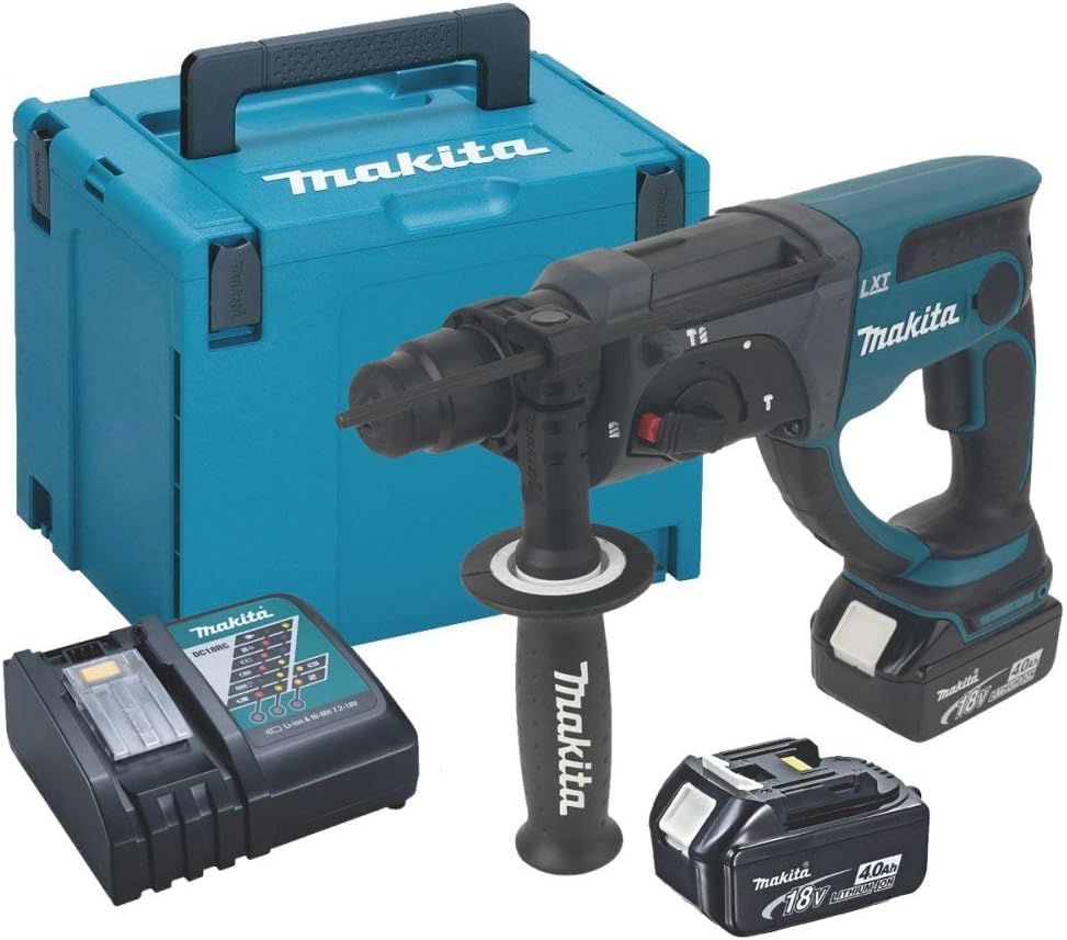 Makita Akku-Kombihammer f. SDS+ 18 V im Makpac mit 2 Akkus 4,0 Ah + Ladegerät, im MAKPAC mit 2 Akkus
