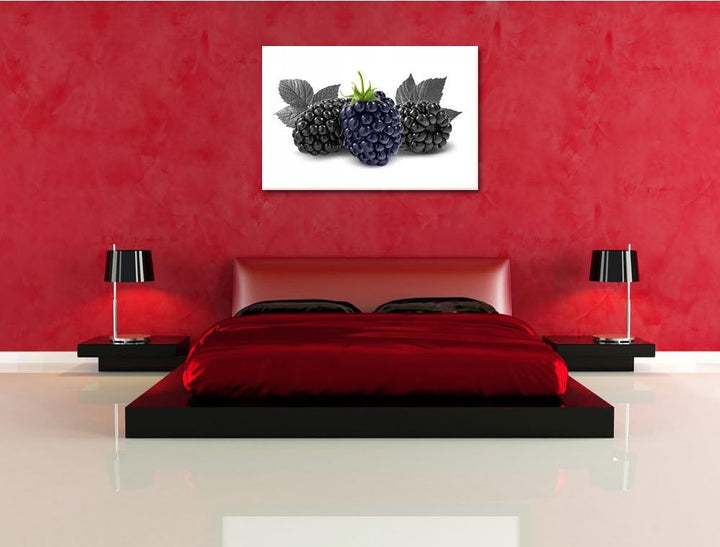 Grosse Brombeeren schwarz/weiss Format: 100x70 cm auf Leinwand, XXL riesige Bilder fertig gerahmt mi
