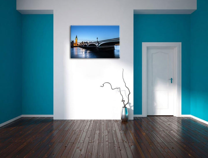 Westminster Bridge und Big Ben bei Nacht Format: 100x70 auf Leinwand, XXL riesige Bilder fertig gera