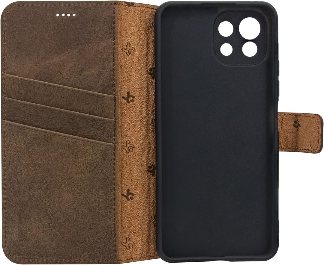 Suncase Book-Style Hülle kompatibel mit Xiaomi Mi 11 Lite 5G Leder Tasche (Slim-Fit) Lederhülle Hand