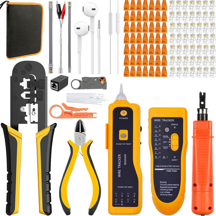 MAYLINEE Crimpzange RJ45 CAT5 CAT6 Kabel Tester Reparatur Netzwerk Werkzeuge Set, Abisolier Koax Cri