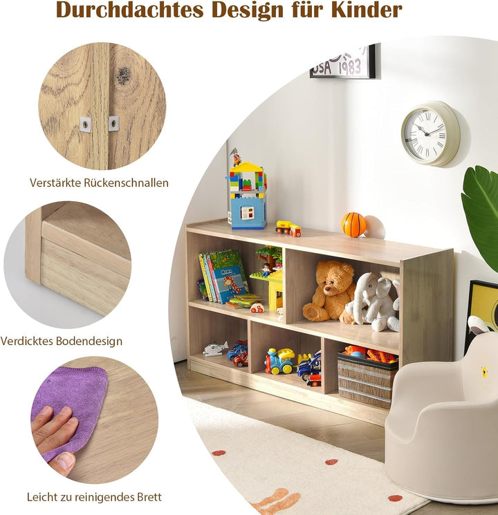 COSTWAY Kinder Spielzeugschrank Holz, Spielzeugregal mit 2 grossen FĂ€chern und 3 kleinen FĂ€chern, of