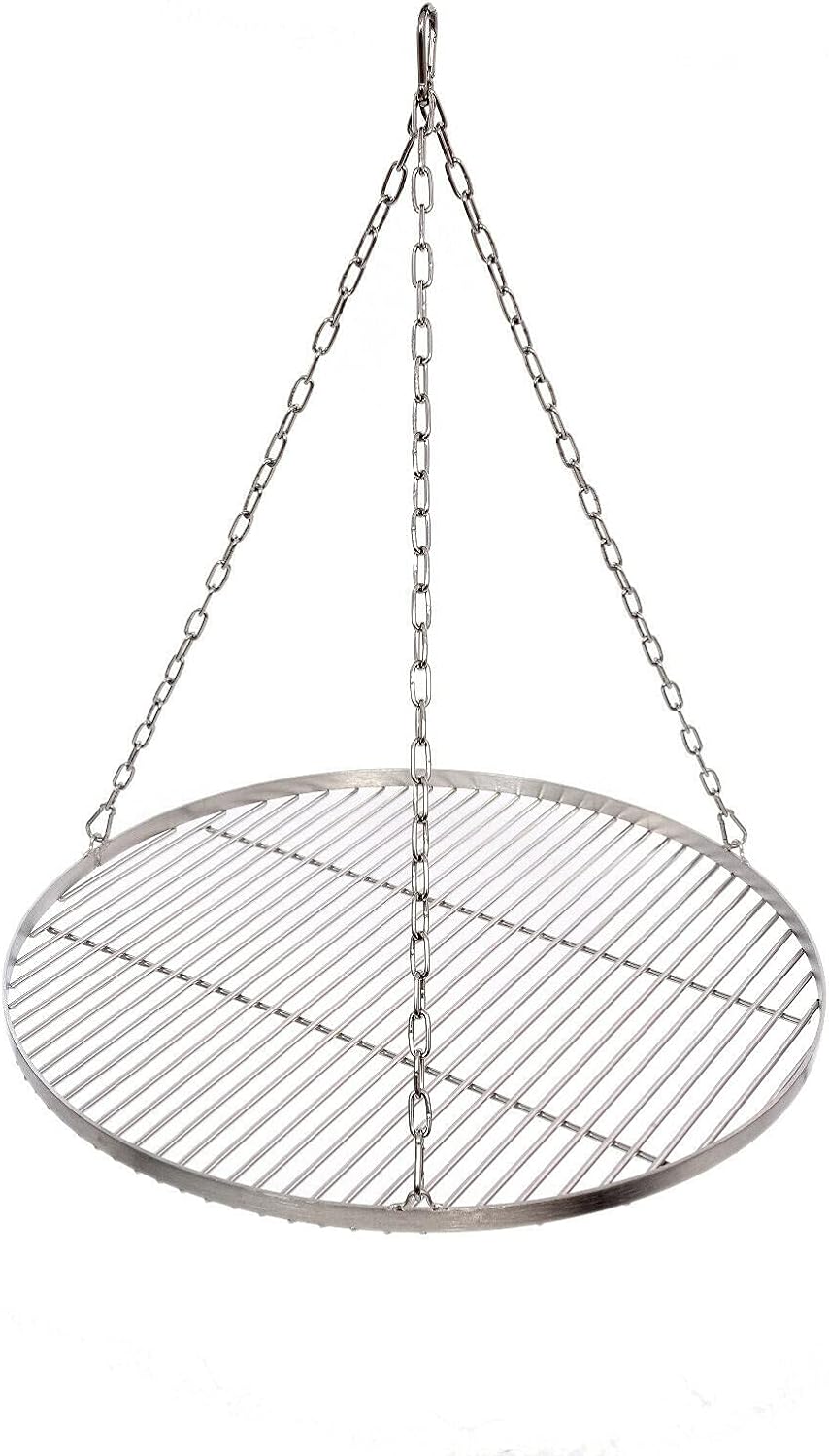 Grillrost Ø 70 cm mit Kette Edelstahl 5 mm Grillstabdicke Stababstand 14 mm für Schwenkgrill BBQ Dre