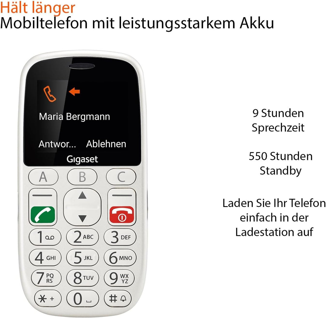 Gigaset GL390 weiss GSM - Senioren Mobiltelefon mit SOS-Notruf-Taste, grossem 2, 2" Farbdisplay - ei