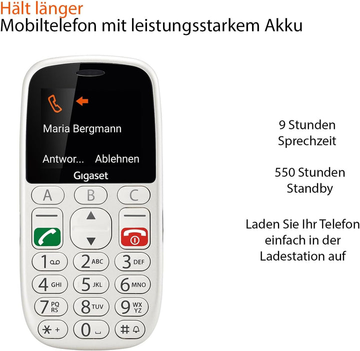 Gigaset GL390 weiss GSM - Senioren Mobiltelefon mit SOS-Notruf-Taste, grossem 2, 2" Farbdisplay - ei