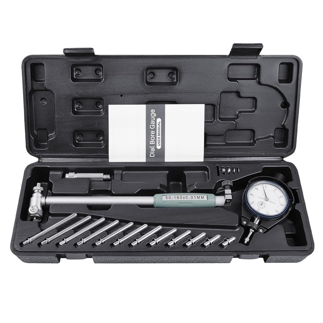 BEBANG Zylinder Messuhr Set 50-160MM (1.97"-6.23")Anzeige 0.01MM(0.0003"),Isolierte Griffe für tiefe