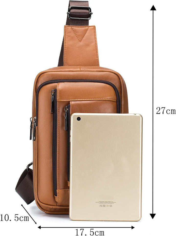 LOONGYOON Neue Herren Leder Umhängetasche Retro Casual Vertikale Tasche Business Travel Multi Zipper