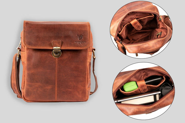 MATADOR Umhängetasche Schultertasche Tablettasche Freizeittasche Damen/Herren Vintage Braun, Vintage