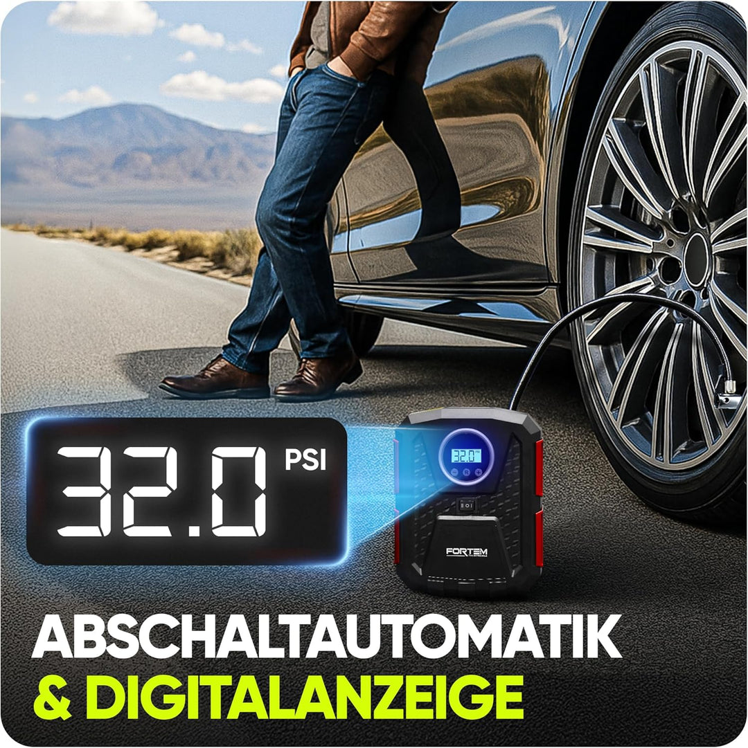 Fortem Tragbarer Kompressor Autoreifen, Kompressor Fahrrad, 12V Autoreifen Pumpe und Fahrradpumpe El