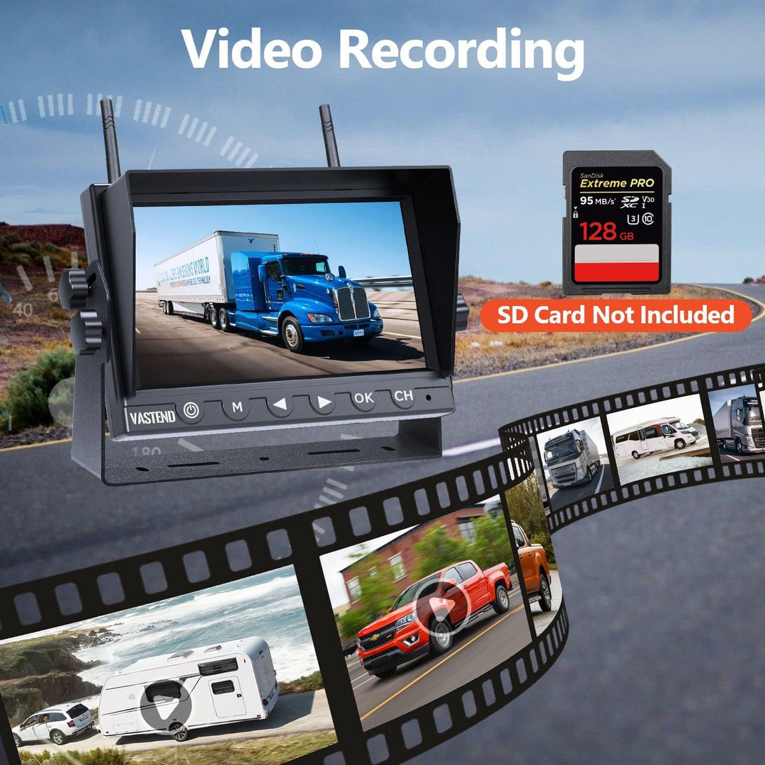 VASTEND V01 Kabellos Rückfahrkamera Set HD 1080P 7'' Monitor & IP69 wasserdichte Backup Kamera Stabi