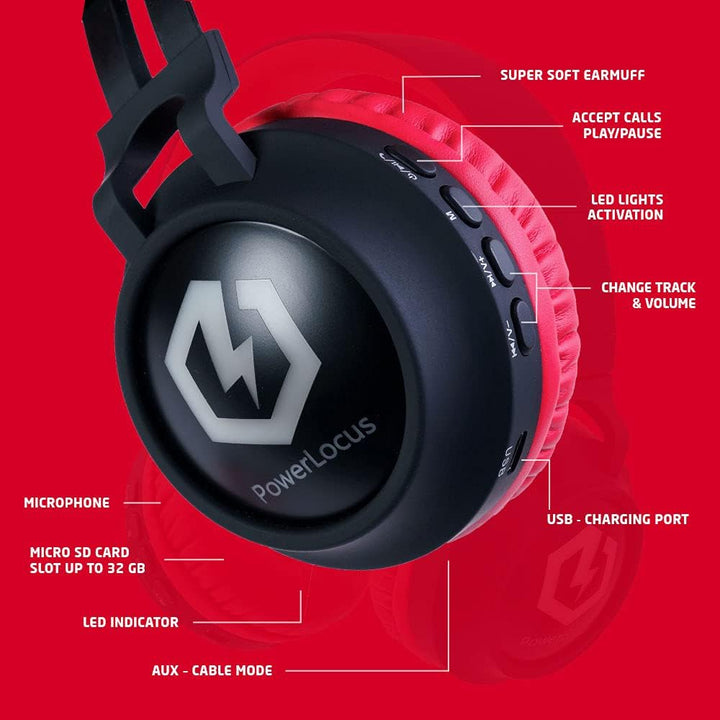 PowerLocus Kinderkopfhörer Bluetooth, Kinder Kopfhörer Over-Ear mit 85db Lautstärkebegrenzung LED-li