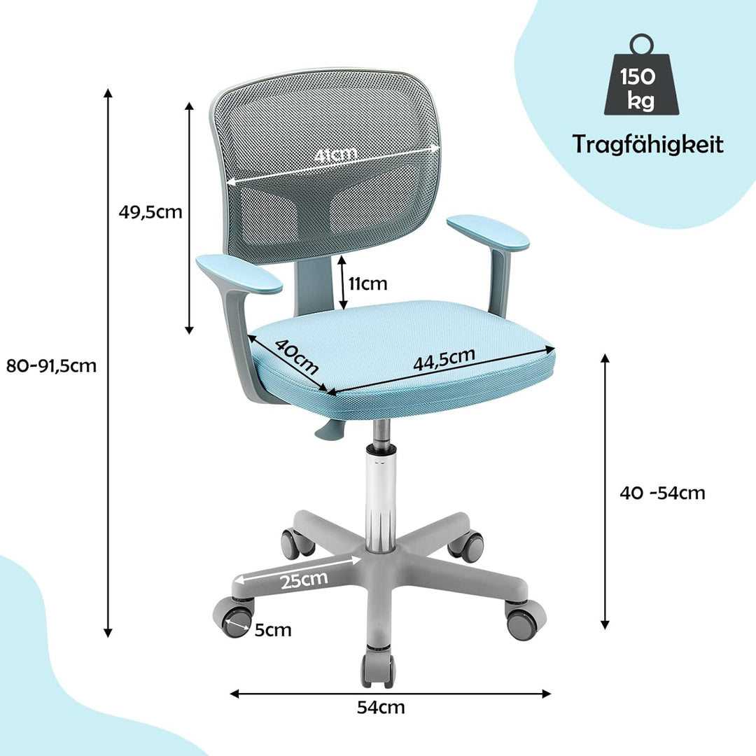 COSTWAY 360° Drehbarer Kinderschreibtischstuhl, 80-91,5 cm Höhenverstellbarer Jungendstuhl mit Rücke