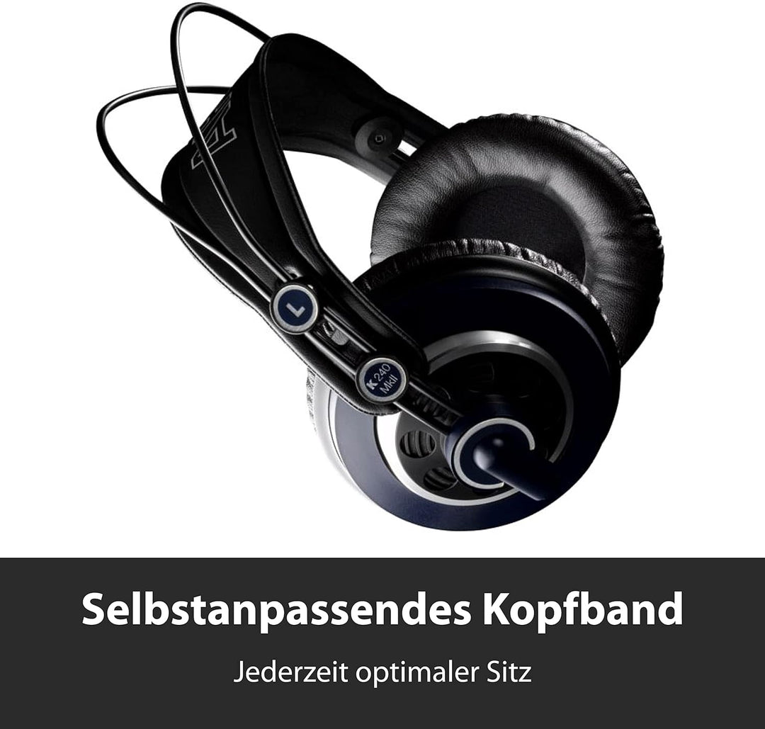 AKG K240 MKII Professioneller halboffener Over-Ear-Studiokopfhörer, selbstjustierender Kopfbügel, Ho