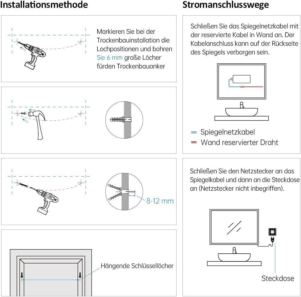 EMKE LED Badspiegel mit Beleuchtung 80x60cm Badezimmerspiegel kaltweiss Lichtspiegel Wandspiegel mit