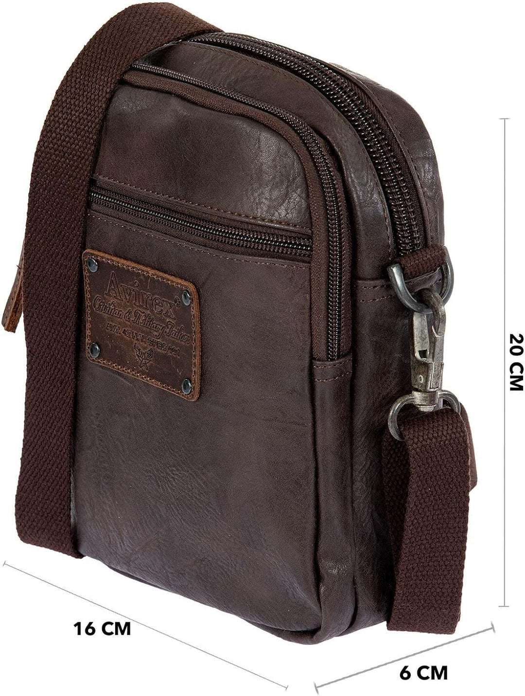Avirex Kollektion Buffalo, kleiner Schultergurt, Crossbody Bag Small, Herrentasche, Braun