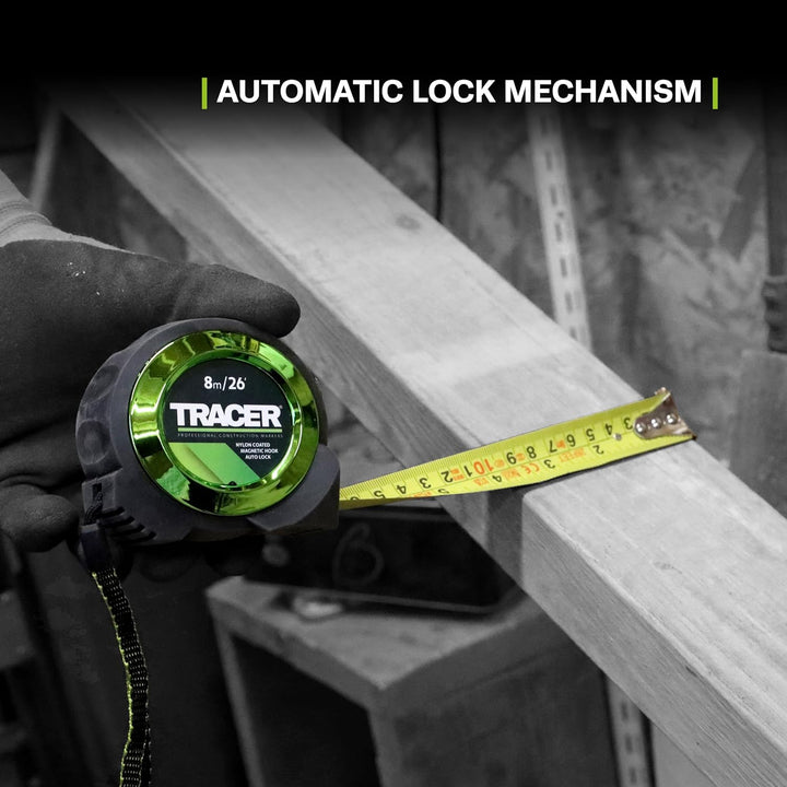 TRACER 8m Automatisches Feststellband (nylonbeschichtetes Massband mit Magnethaken und automatischer