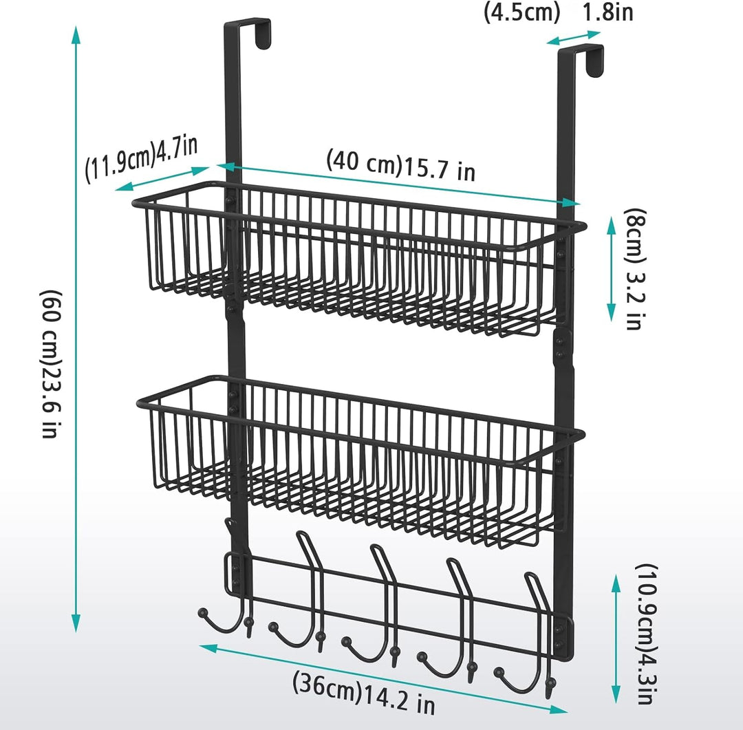 ENONCI Türhaken Zum Einhängen 15 Kleiderbügel Hakens mit 2 Mesh Korb über Tür Lagerung Rack, Kleider