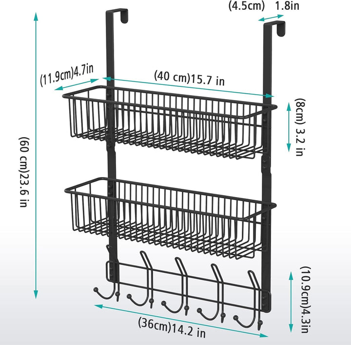ENONCI Türhaken Zum Einhängen 15 Kleiderbügel Hakens mit 2 Mesh Korb über Tür Lagerung Rack, Kleider