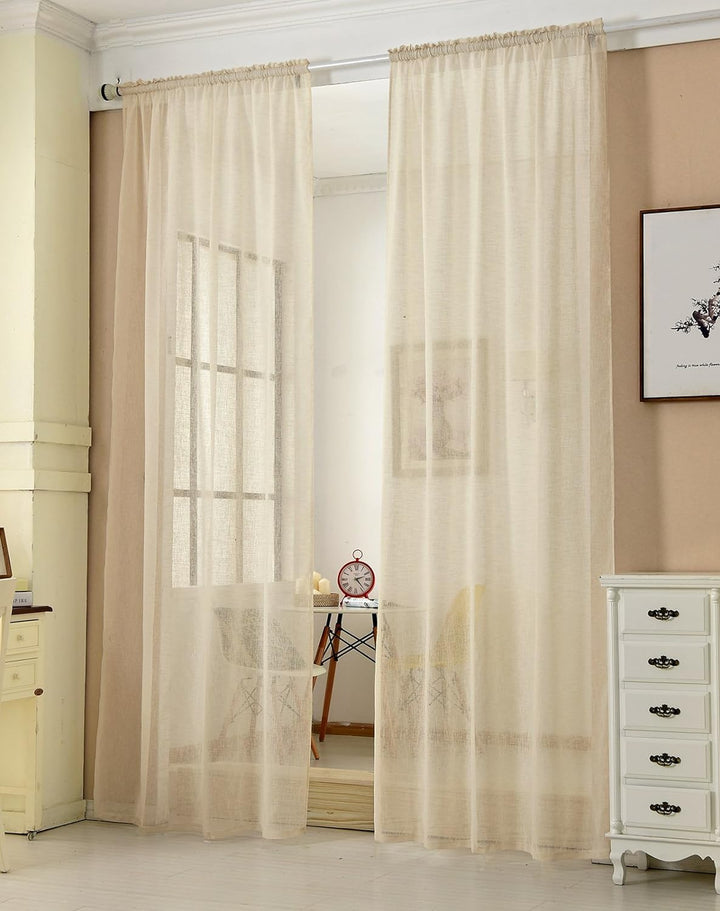WOLTU Gardinen transparent mit Kräuselband 2er Set Vorhänge Leinenoptik Halbtransparent Voile Leinen