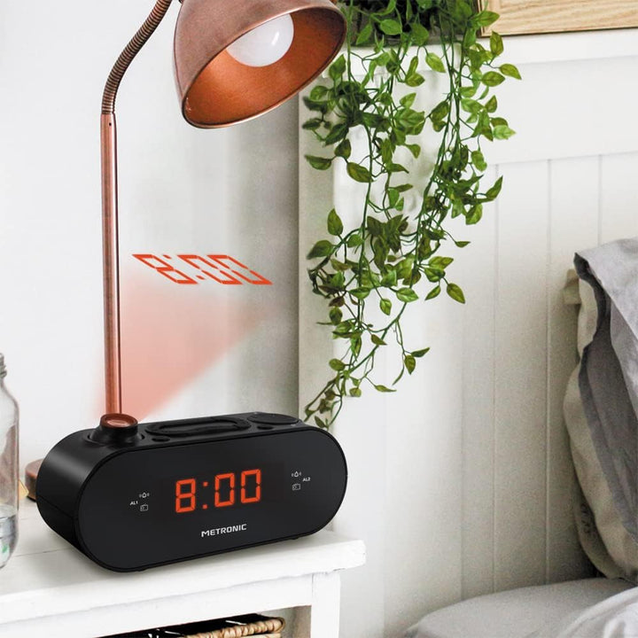Metronic 477039 FM-Radiowecker, Projektion, doppelter Alarm, mit Sleep/Snooze-Funktion, einstellbare