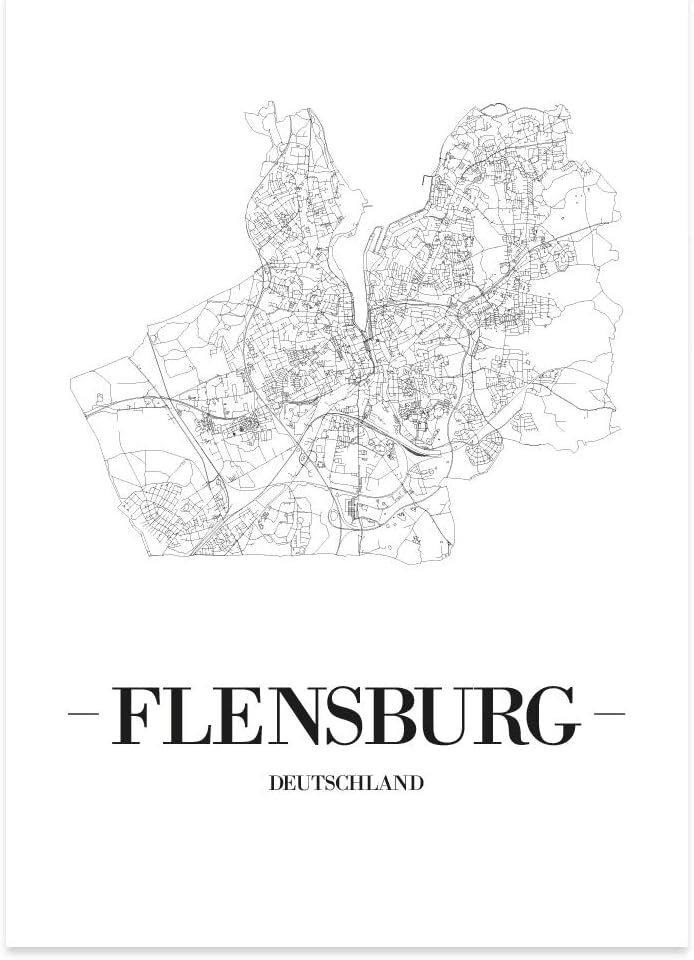 JUNIWORDS Stadtposter, Flensburg, Wähle eine Grösse, 40 x 60 cm, Poster, Schrift A, Weiss 40 x 60 cm
