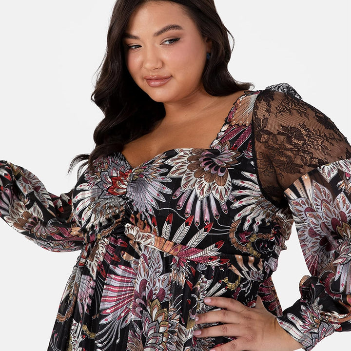 Lovedrobe Damen Womens Plus Size Midaxi Dress with Pockets Curve Long Bishop Sleeve Slit Mesh Sweeth