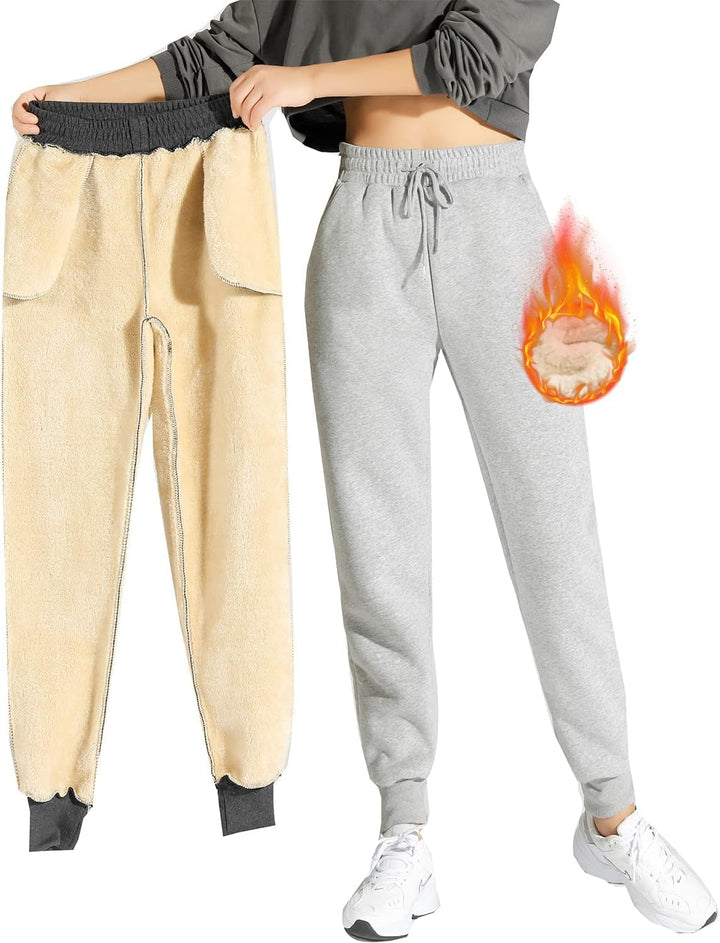 CheChury Jogginghose Damen Winter Warm Thermohose Sherpa Innenfutter Sweathose Gefüttert Sport Hosen
