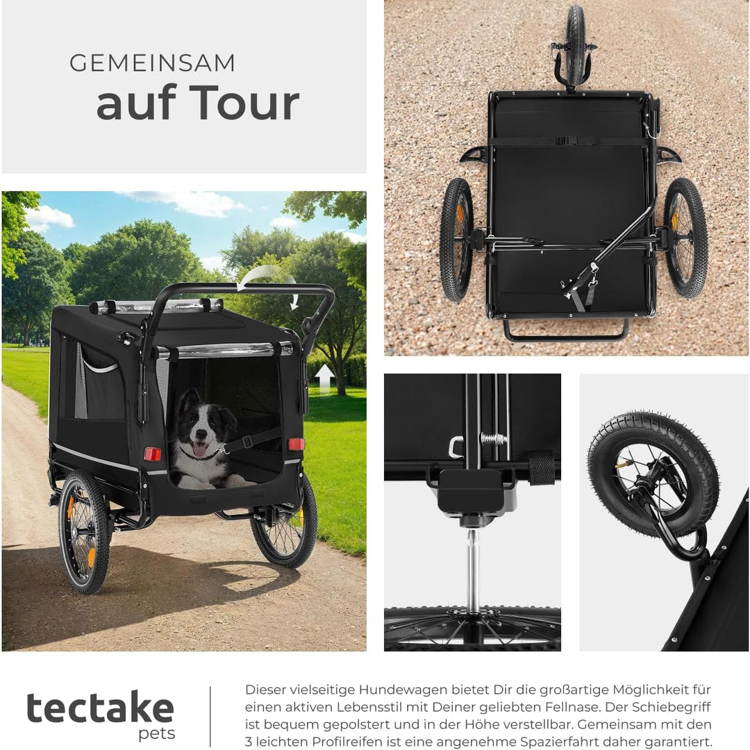 tectake® Fahrradanhänger multifunktional - als Hunde Anhänger Wagen für Fahrrad und e Bike, Jogger o
