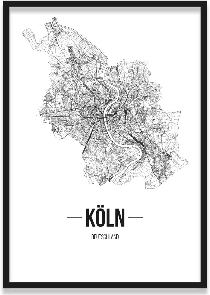 JUNIWORDS Stadtposter, Köln, Wähle eine Grösse, 21 x 30 cm, Poster mit Rahmen, Schrift B, Weiss 21 x