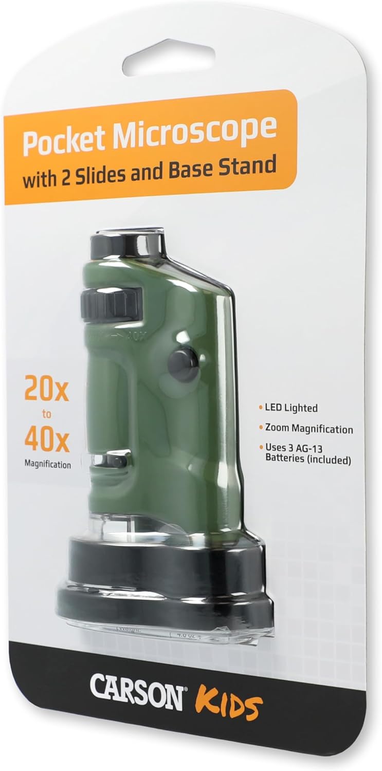 Carson MicroBrite 20x-40x LED Taschenmikroskop für Kinder (MM-24), MicroBrite