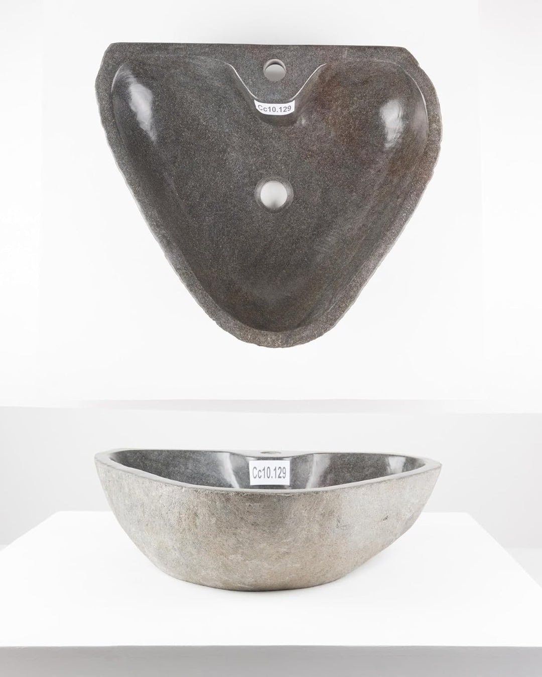 50 cm rundes Naturstein Waschbecken in grau mit Hahnloch von WOHNFREUDEN - Mit Unikatauswahl, Cc10.1