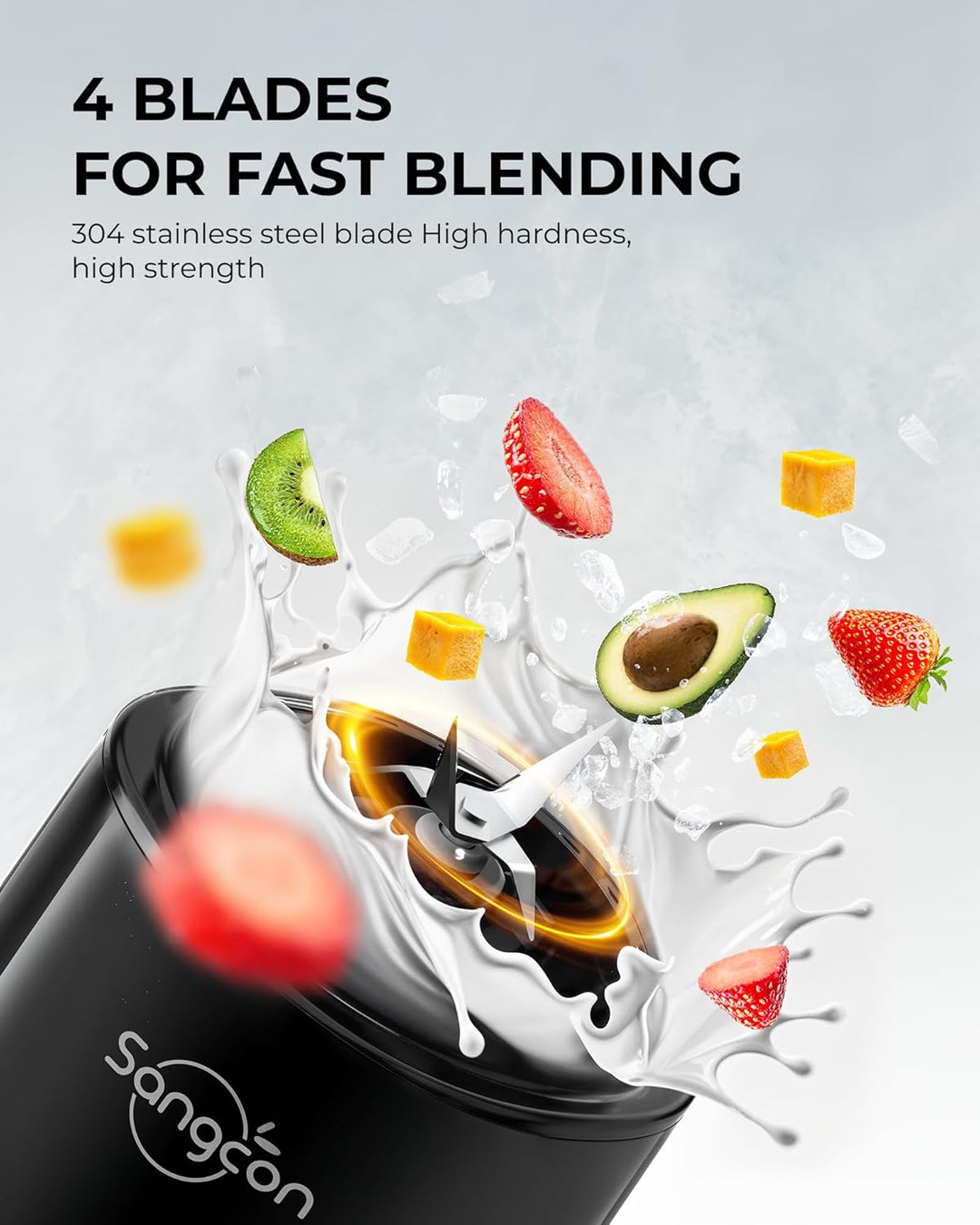 Sangcon Mixer Smoothie Maker, Elektrisch Tragbar Sport Standmixer für Shakes und Smoothie, mit 2 BPA