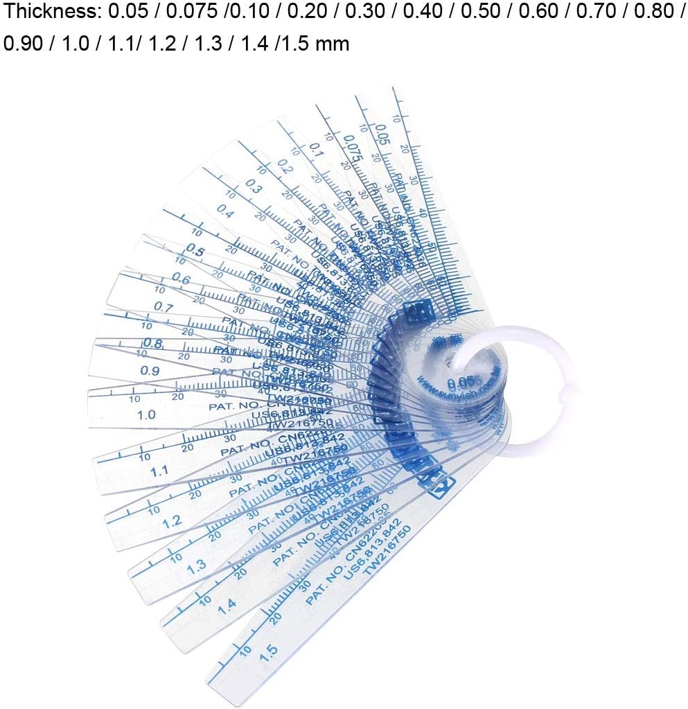 sourcing map 17 in 1 Fühlerlehre Kunststoff Spaltfüller Messwerkzeug für Spaltbreite 0,05-1,5mm Dick