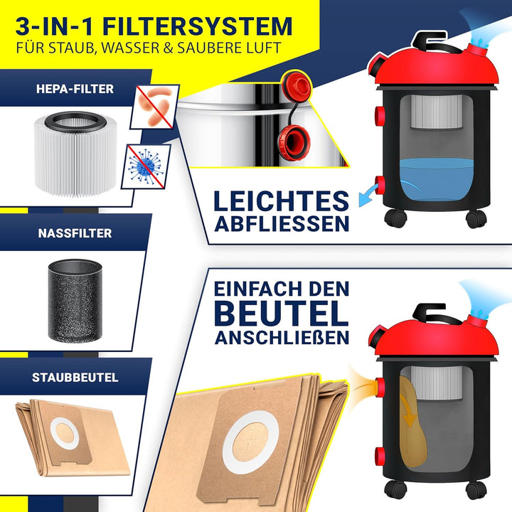 Masko® Industriestaubsauger Staubsauger Nass Trocken Sauger Edelstahl 2300W + Steckdose | Blasfunkti