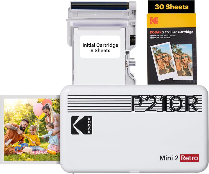 KODAK Mini 2 Retro 4PASS Mobiler Fotodrucker (5,3x8,6cm)- Paket met 68 Blatts, Weiss Drucker + 68 Bl